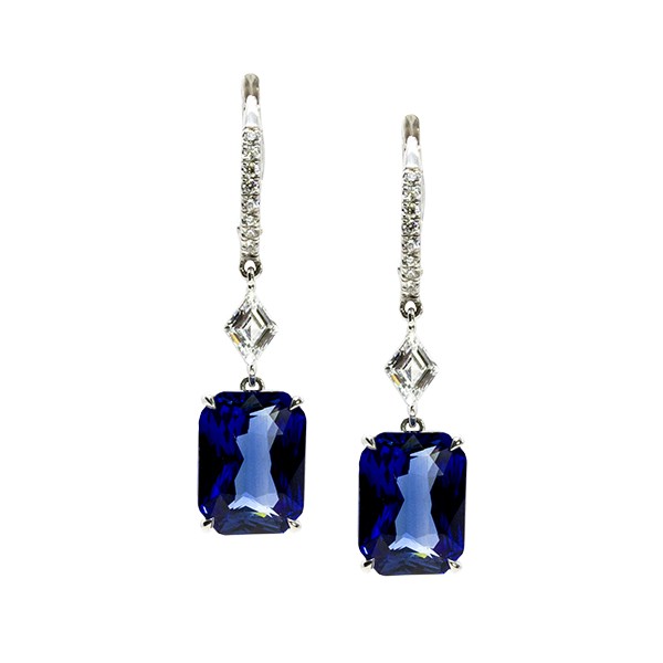 18K Blue Sapphire Diamond Drop Earrings